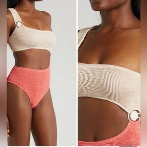 NWT Free People X Cleonie Shell One-Piece Swimsuit, Pink Yellow